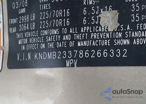 2008 Kia Sedona Lx из США, поврежденный, VIN KNDMB233786266332